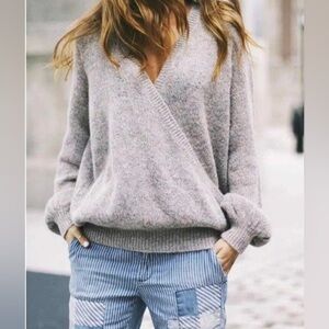 Gorgeous Free People Karina Wool Mohair Alpaca Wrap Gray/Beige Sweater Size XS